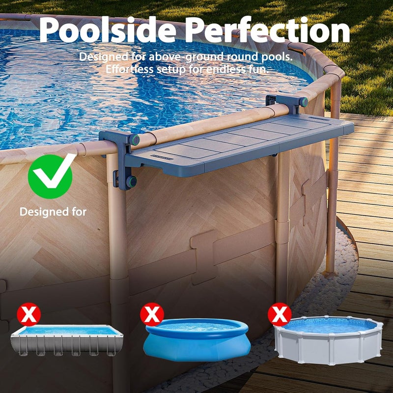 POOLHACKER Poolside Bar, [Original] Swim Up Bar Exclusively for Above-Ground Round Pools. Patio Poolside Table Smart Fold Easy Maintenance, Weather Resistant Stable Tabletop (Phantom Gray) - Image 2